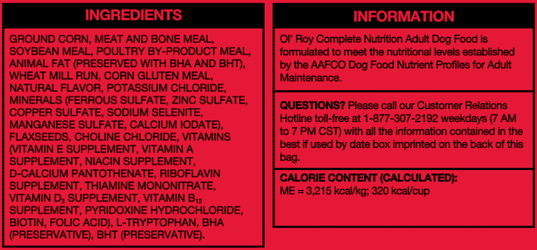 Ol' Roy dog food ingredients explained